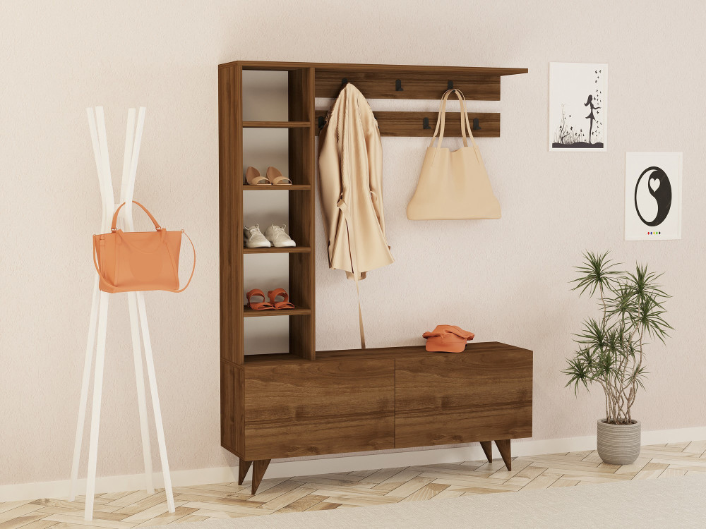 Mueble de recibidor de madera «Hale» - 120 x 32 x 161 cm - Nogal