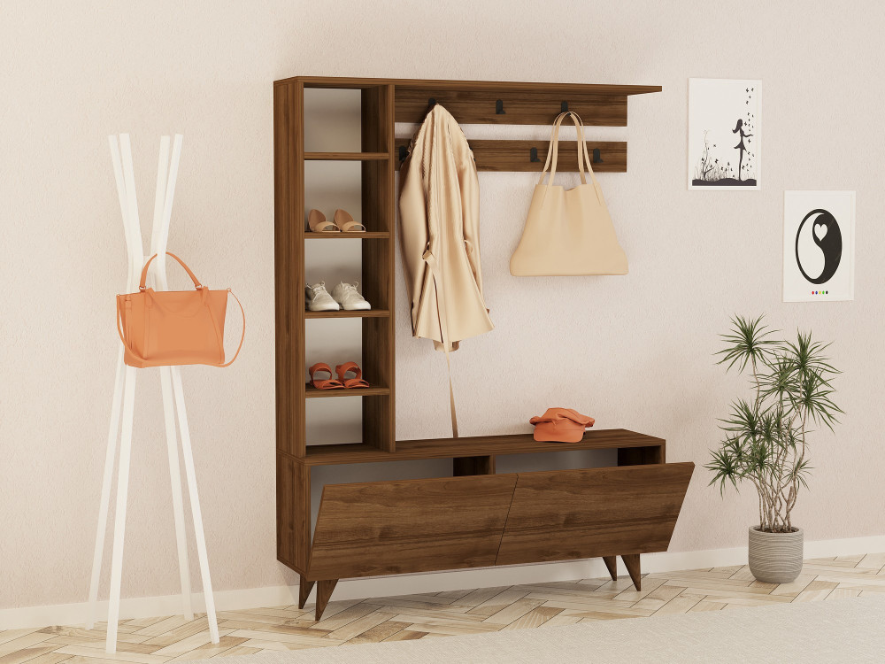 Mueble de recibidor de madera «Hale» - 120 x 32 x 161 cm - Nogal