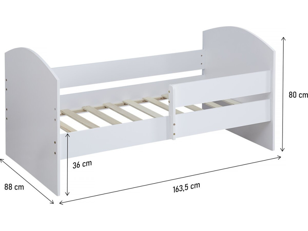 Cama infantil con barrera "Victoria" - Madera - Blanco - 80 x 160 cm