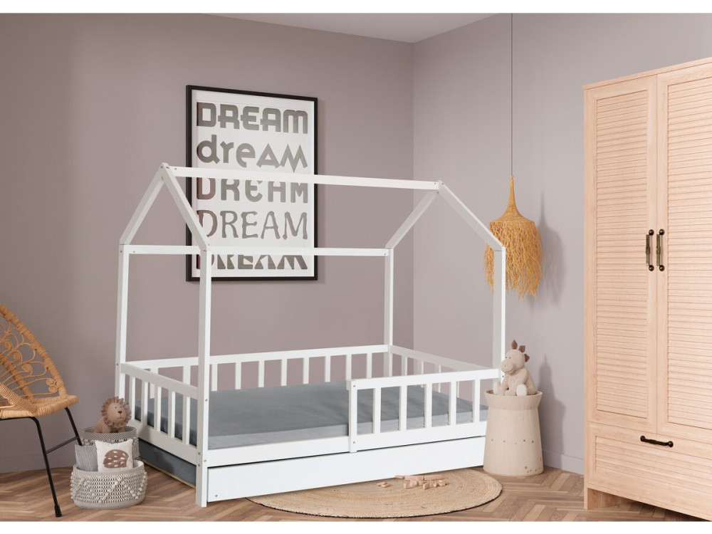 Cama cabaña infantil "Paloma" con cajón - 90 x 190 cm - Blanco