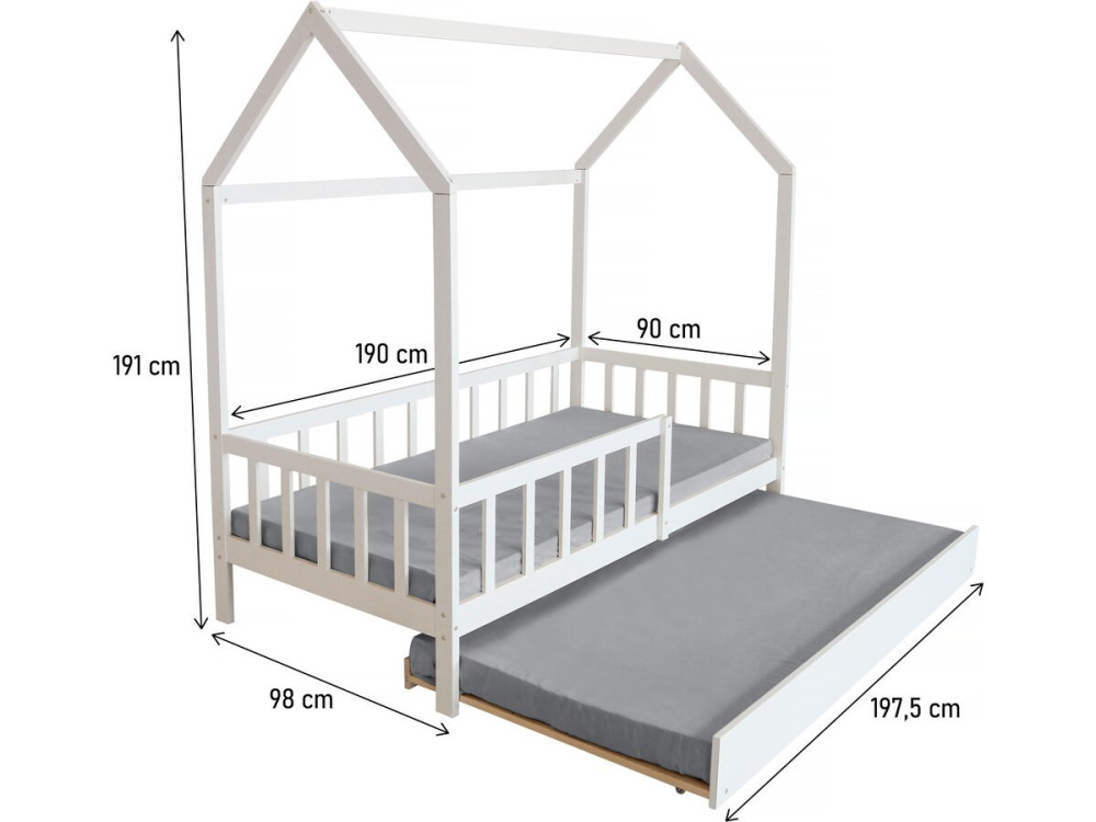 Cama cabaña infantil "Paloma" con cajón - 90 x 190 cm - Blanco