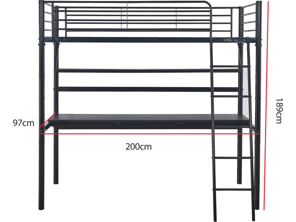 Cama mezzanine "Alona" - 90 x 190 cm - Negro