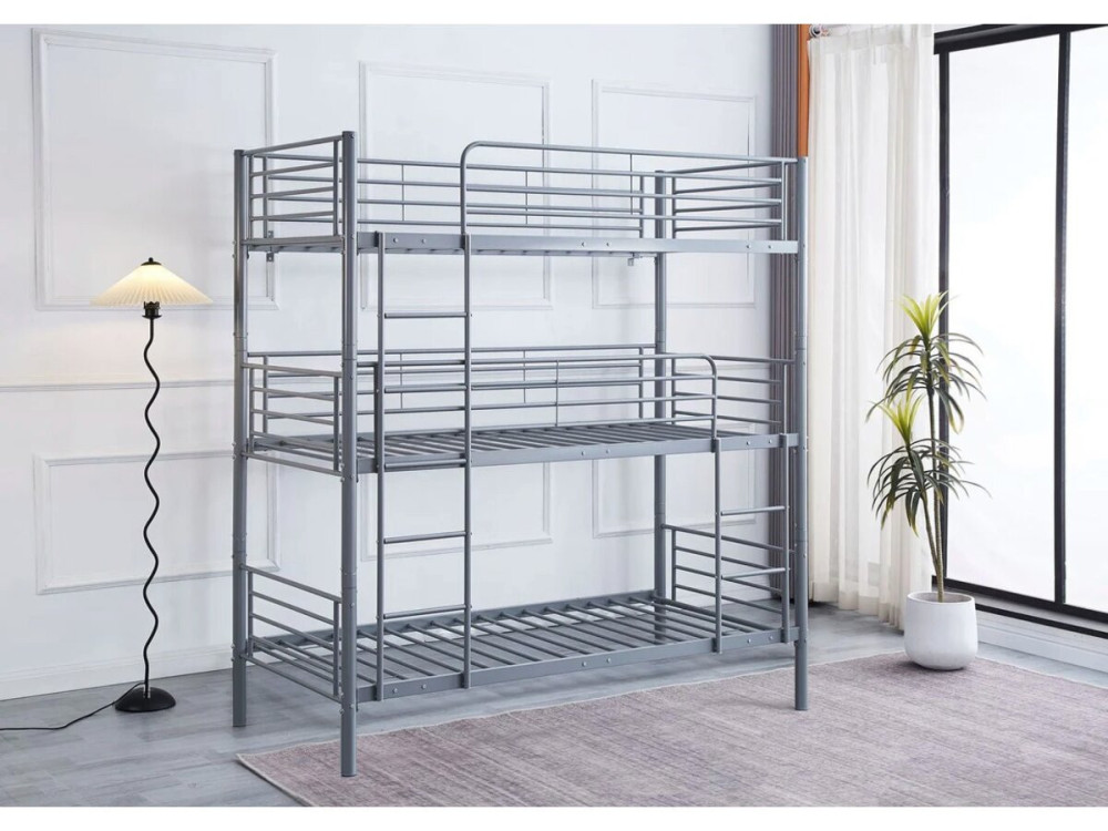 Litera triple de metal "HAVIN" - 90 x 190 cm - Gris -
