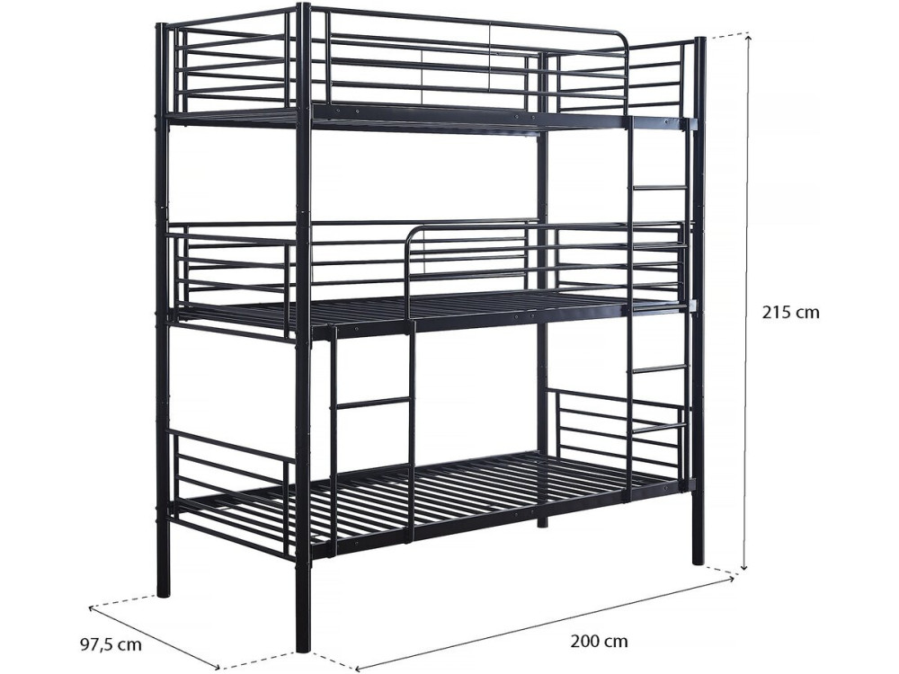 Litera metálica triple "HAVIN" - 90 x 190 cm - Negro