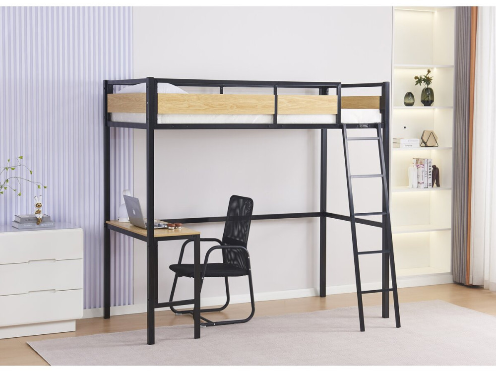 Cama entrepiso “Ethan” con escritorio - 90 x 190 cm - Negro