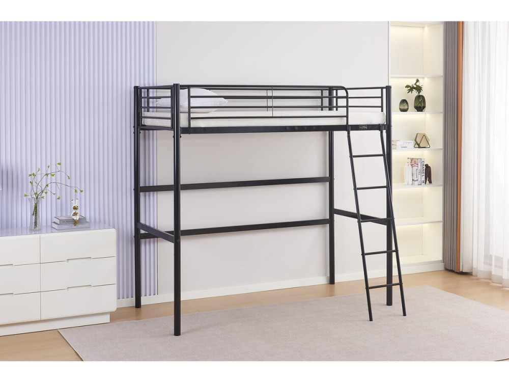 Cama alta de metal "Alora" - 90 x 190 cm - Negro