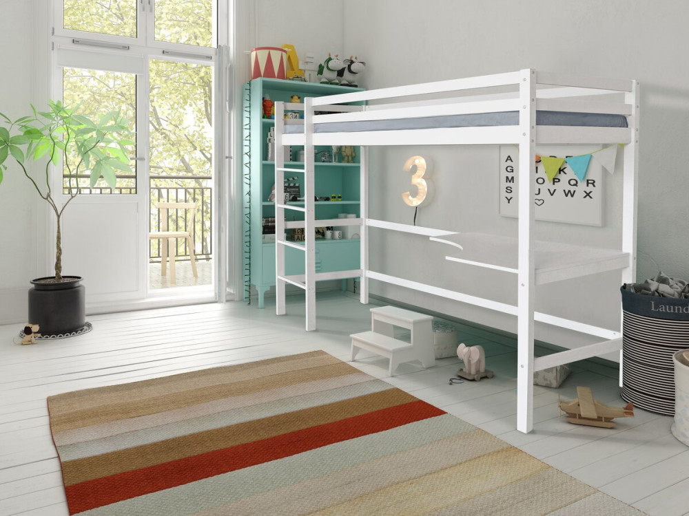 Cama mezzanine  infantil con escritorio "Angéla" 90 x 190 cm - Blanco