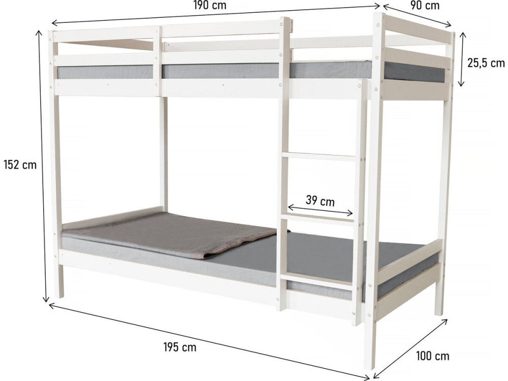 Litera infantil de madera "Lionel" 90 x 190 cm - Blanco