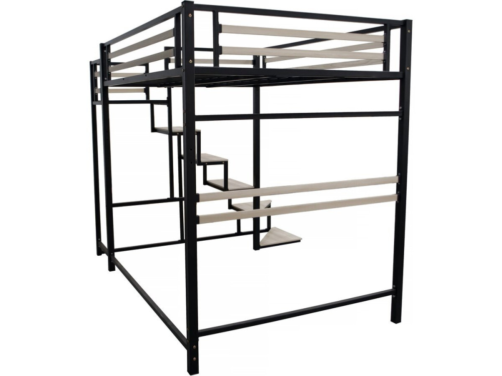 Cama alta de metal con escaleras "LENA" - 140 x 200 cm - Negro