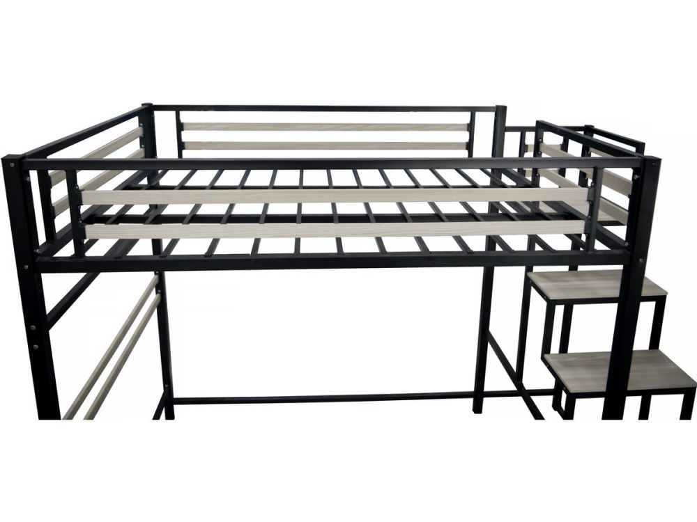 Cama alta de metal con escaleras "LENA" - 140 x 200 cm - Negro