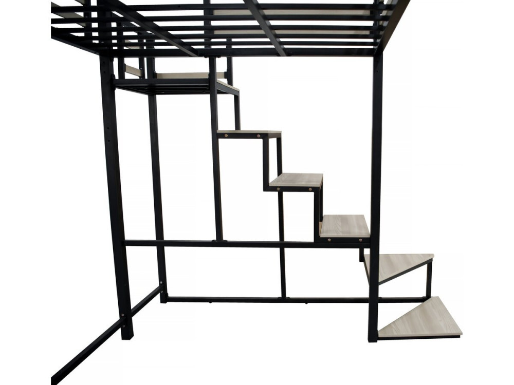 Cama alta de metal con escaleras "LENA" - 140 x 200 cm - Negro