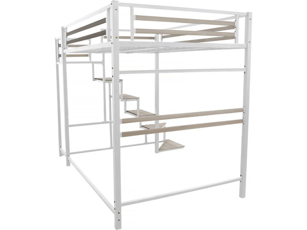 Cama alta de metal con escalera "LENA" - 140 x 200 cm - Blanco