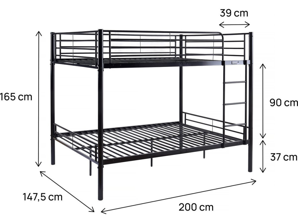 Litera doble "Adam" - Somier incluido - 140 x 190 cm - Negro