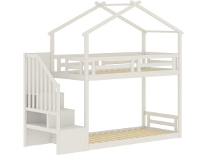 Cama alta tipo cabaña con escalera de madera «Oriana» - 90 x 190 cm - Beige