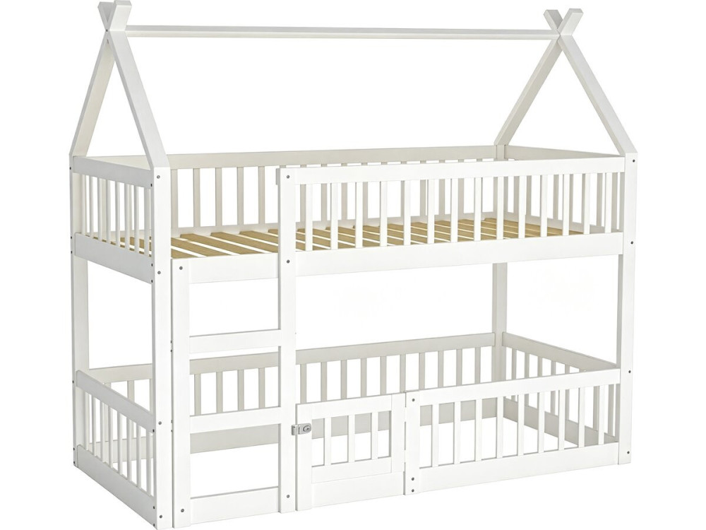 Litera tipo cabaña de madera con escalera «Laith» - 90 x 190 cm - Blanco