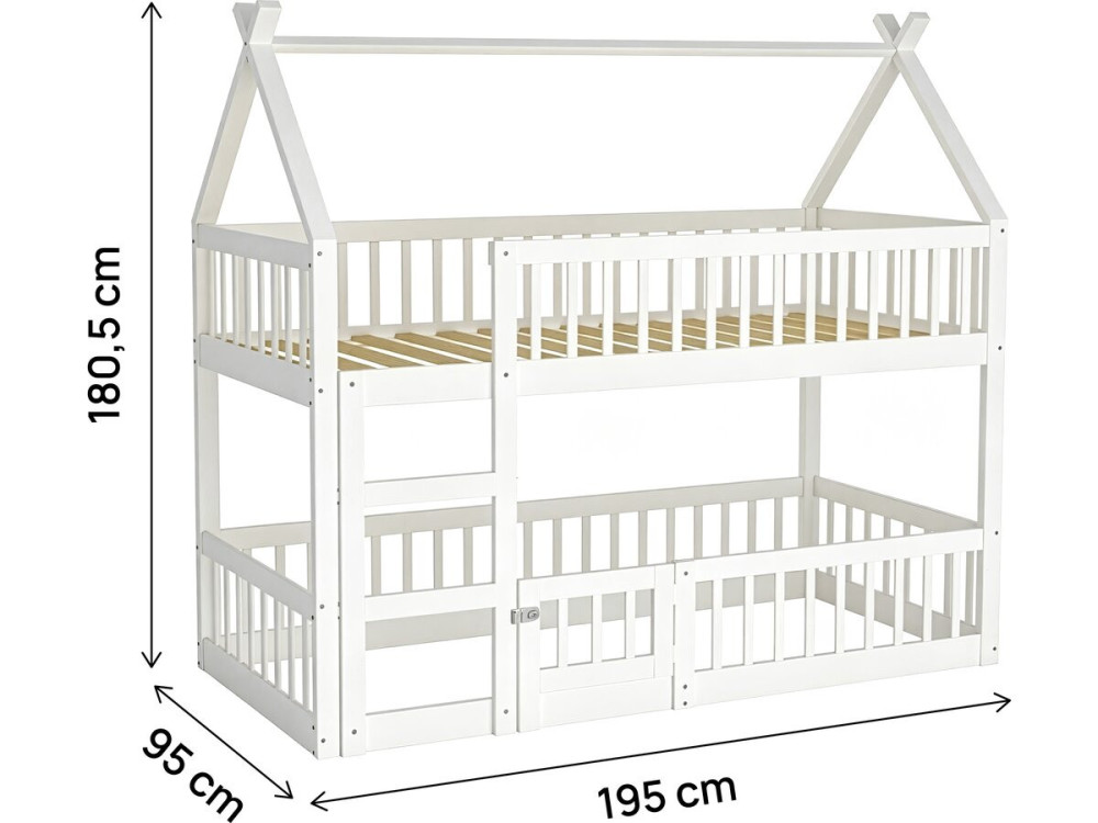 Litera tipo cabaña de madera con escalera «Laith» - 90 x 190 cm - Blanco