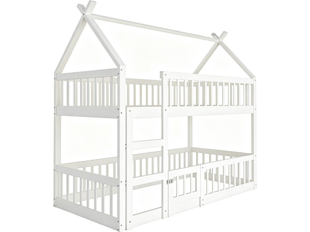 Litera tipo cabaña de madera con escalera «Laith» - 90 x 190 cm - Blanco