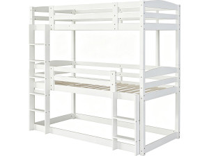 Litera de madera con escalera «Sephora» - 90 x 190 cm - Blanco