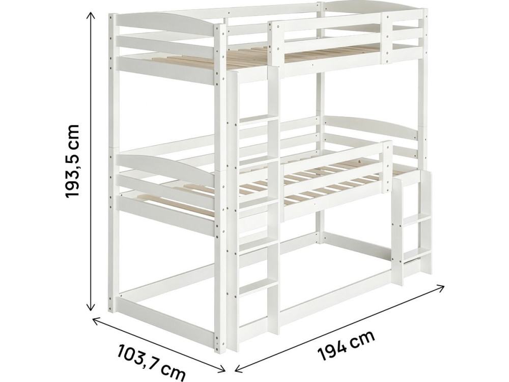 Litera de madera con escalera «Sephora» - 90 x 190 cm - Blanco