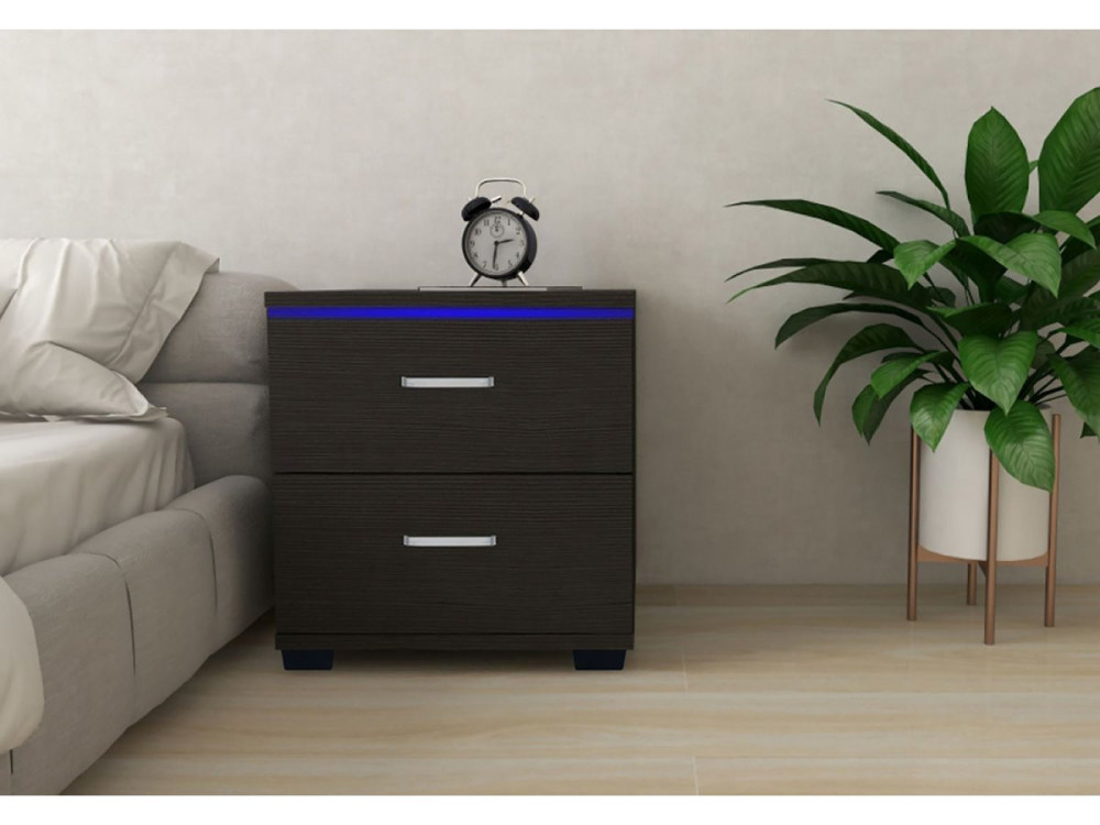 Mesita de noche LED "Karina" - 41 x 38 x 41,5 cm - Tablero de partículas - Negro