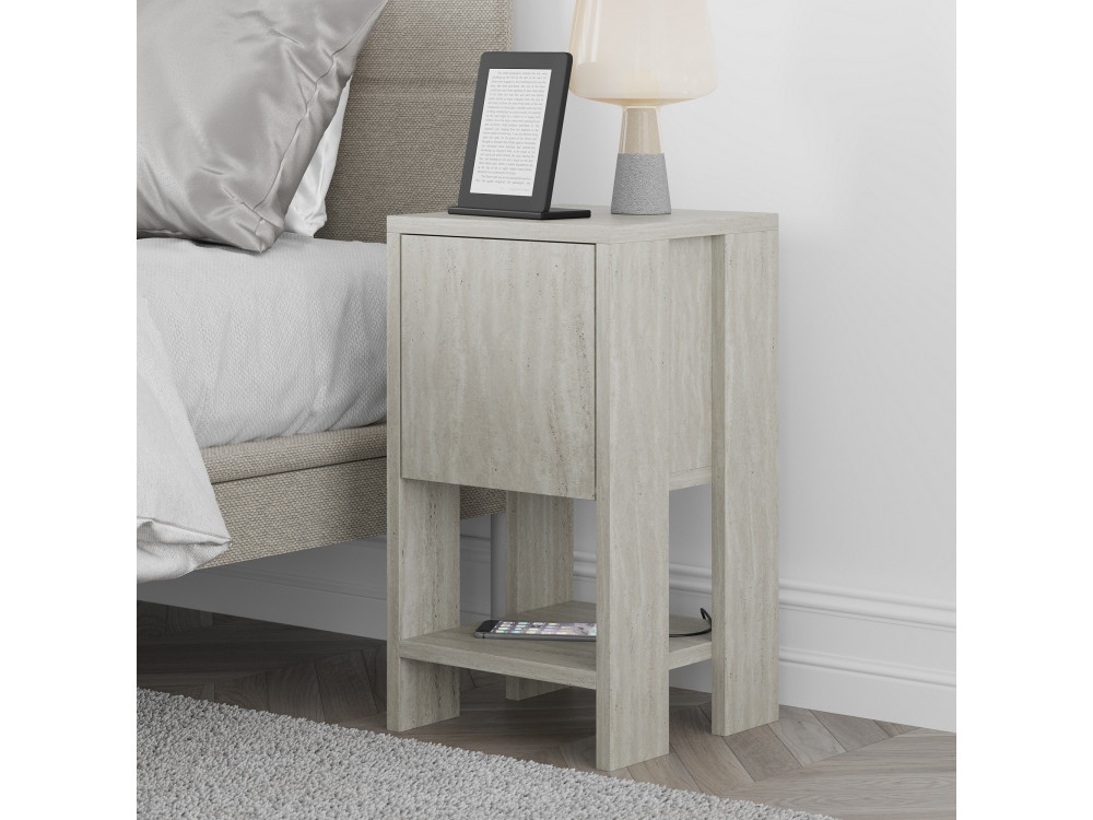 Mesilla de noche de madera "Ema" - 30 x 30 x 55 cm - Travertino