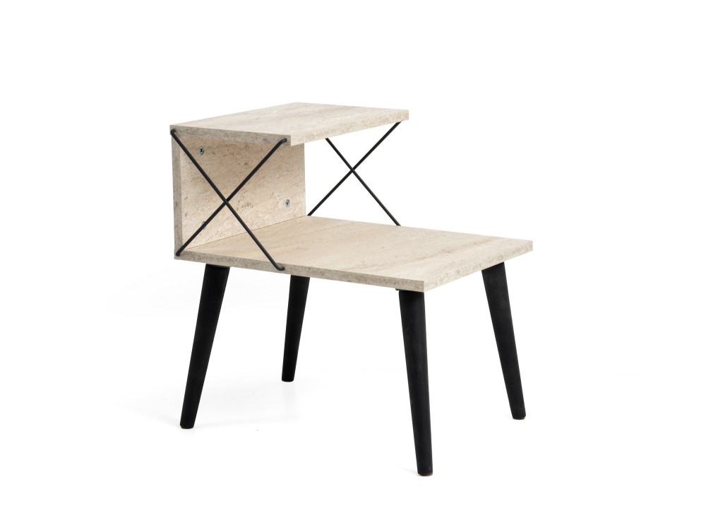Mesilla de noche de madera "Cross" 50 x 40 x 55 cm - Travertino