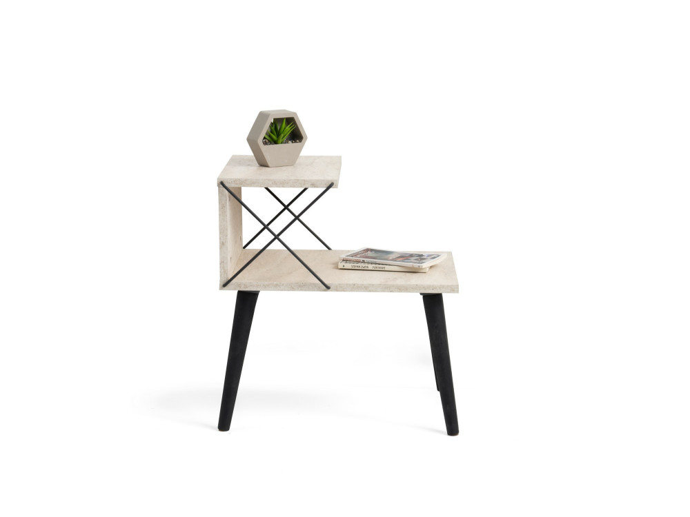Mesilla de noche de madera "Cross" 50 x 40 x 55 cm - Travertino