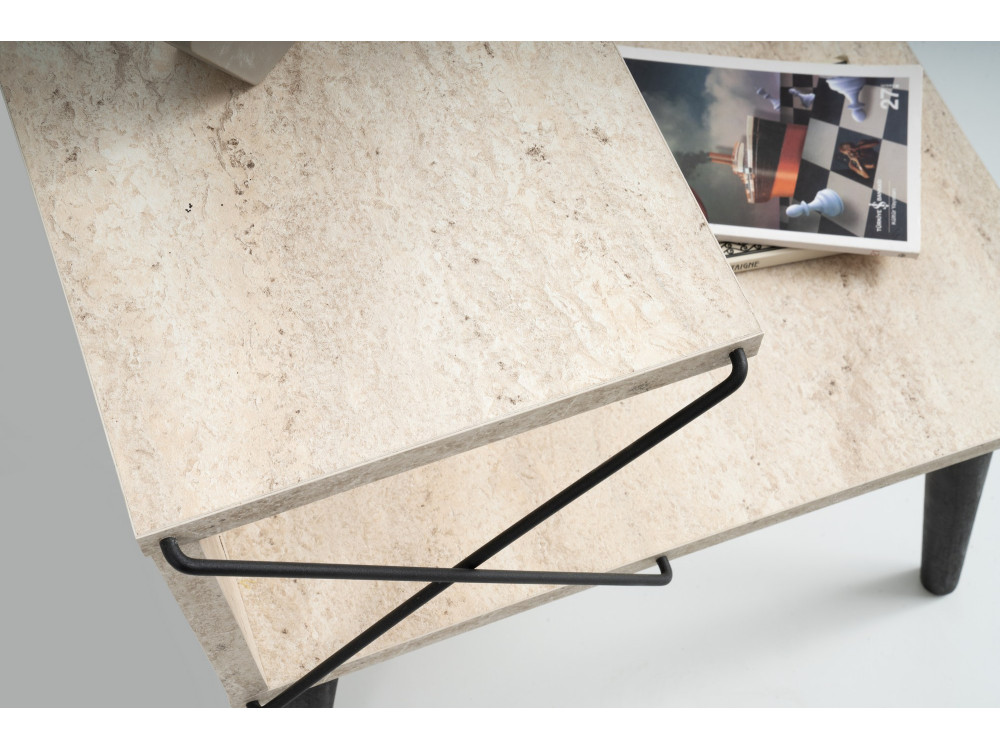 Mesilla de noche de madera "Cross" 50 x 40 x 55 cm - Travertino