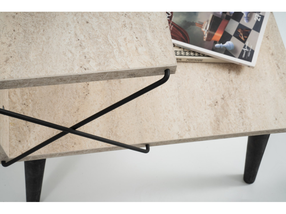 Mesilla de noche de madera "Cross" 50 x 40 x 55 cm - Travertino