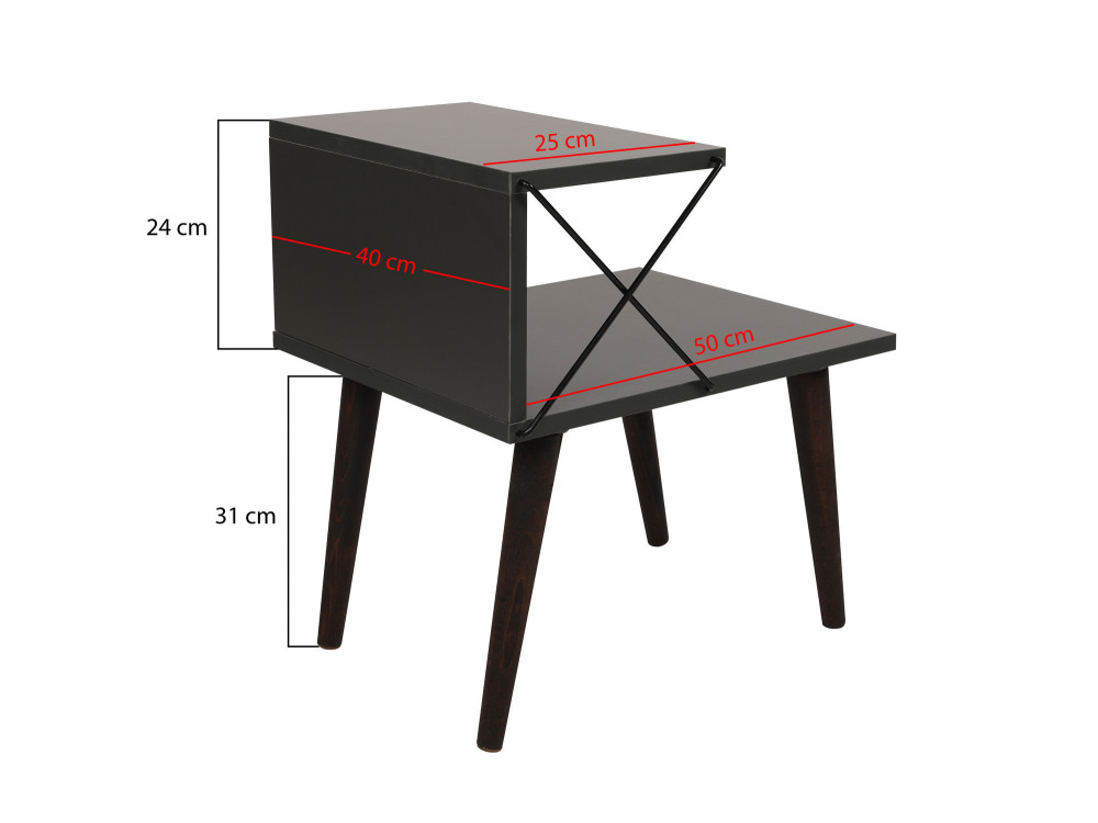 Mesilla de noche de madera "Cross" 50 x 40 x 55 cm - Antracita