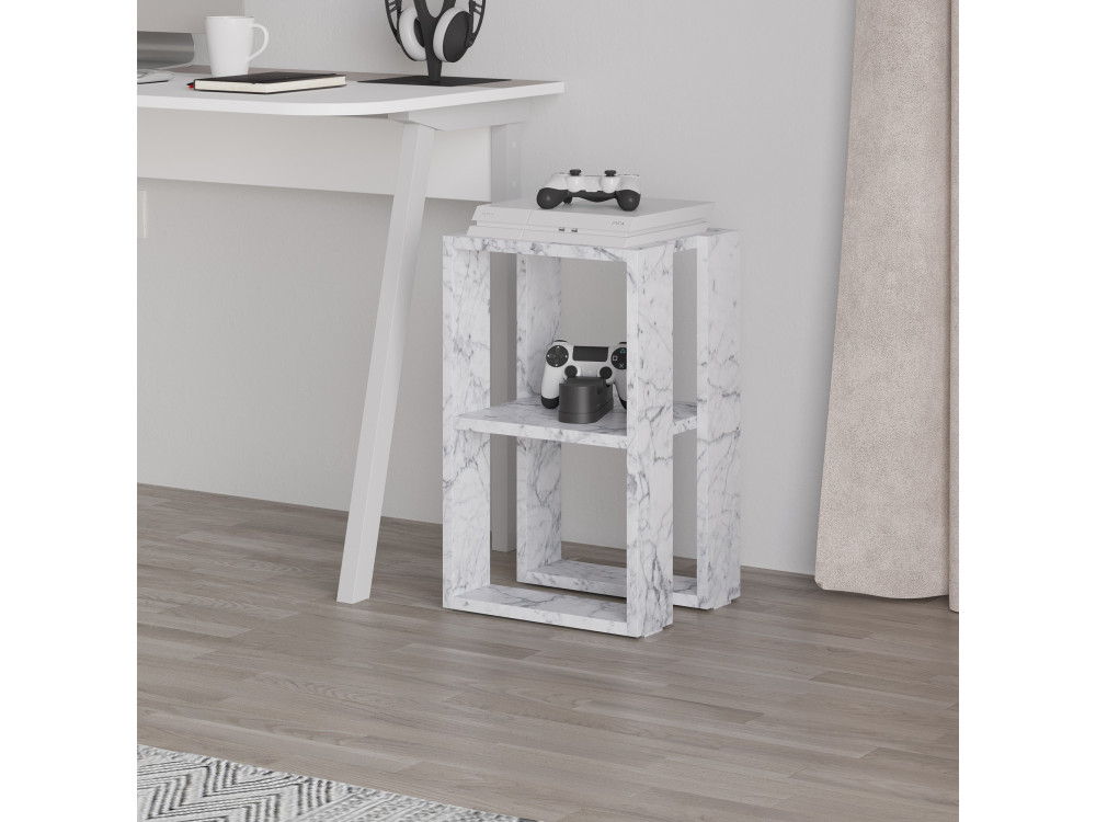 Mesilla de noche de madera "Lonie" 30 x 30 x 55 cm - mármol de Carrara