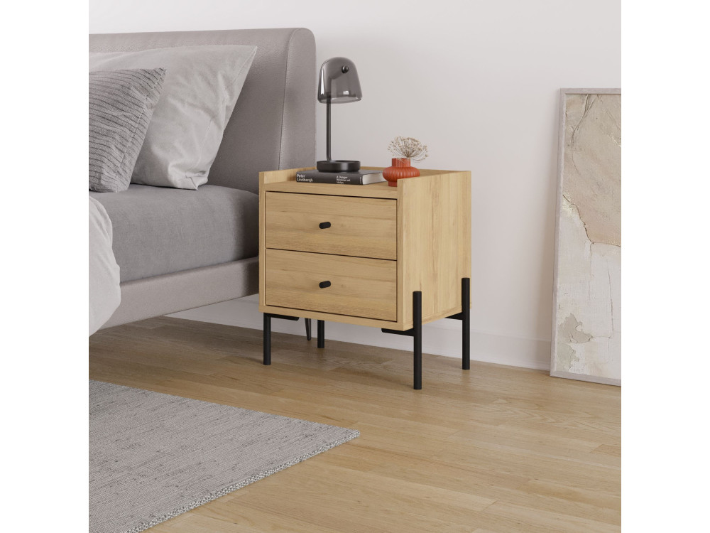 Mesilla de noche de madera "Malta" - 45 x 35 x 52 cm - Marrón claro