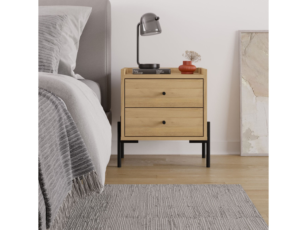 Mesilla de noche de madera "Malta" - 45 x 35 x 52 cm - Marrón claro