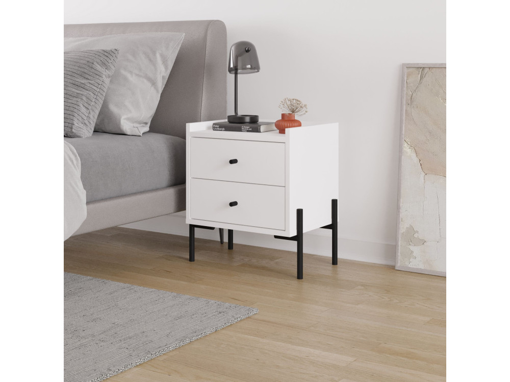 Mesilla de noche de madera "Malta" - 45 x 35 x 52 cm - Blanco