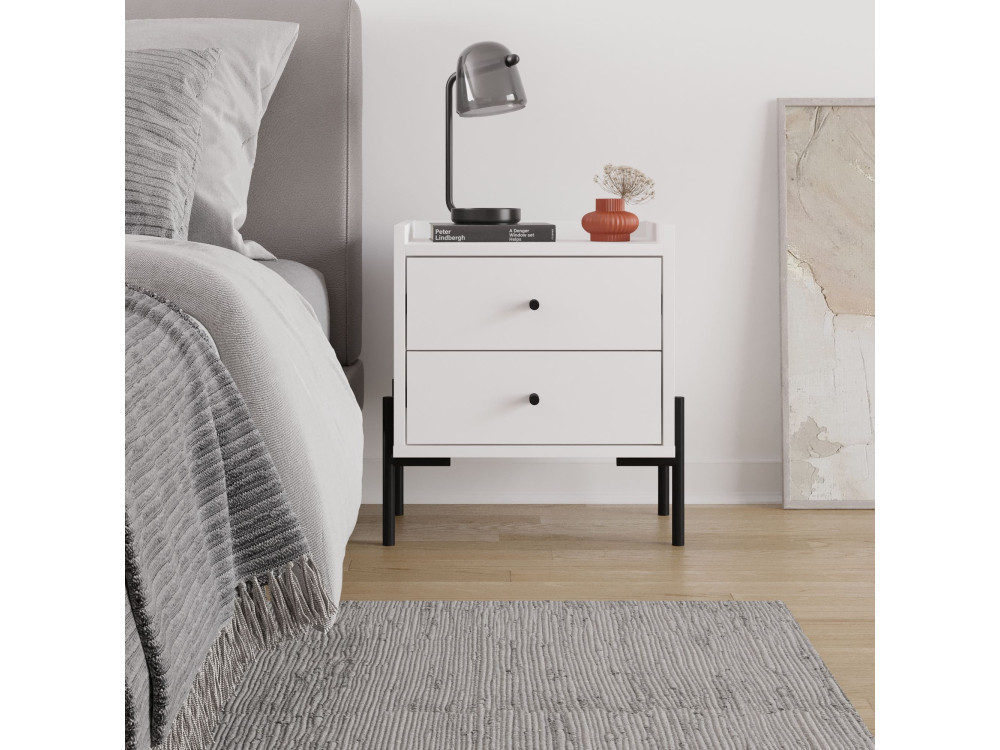 Mesilla de noche de madera "Malta" - 45 x 35 x 52 cm - Blanco