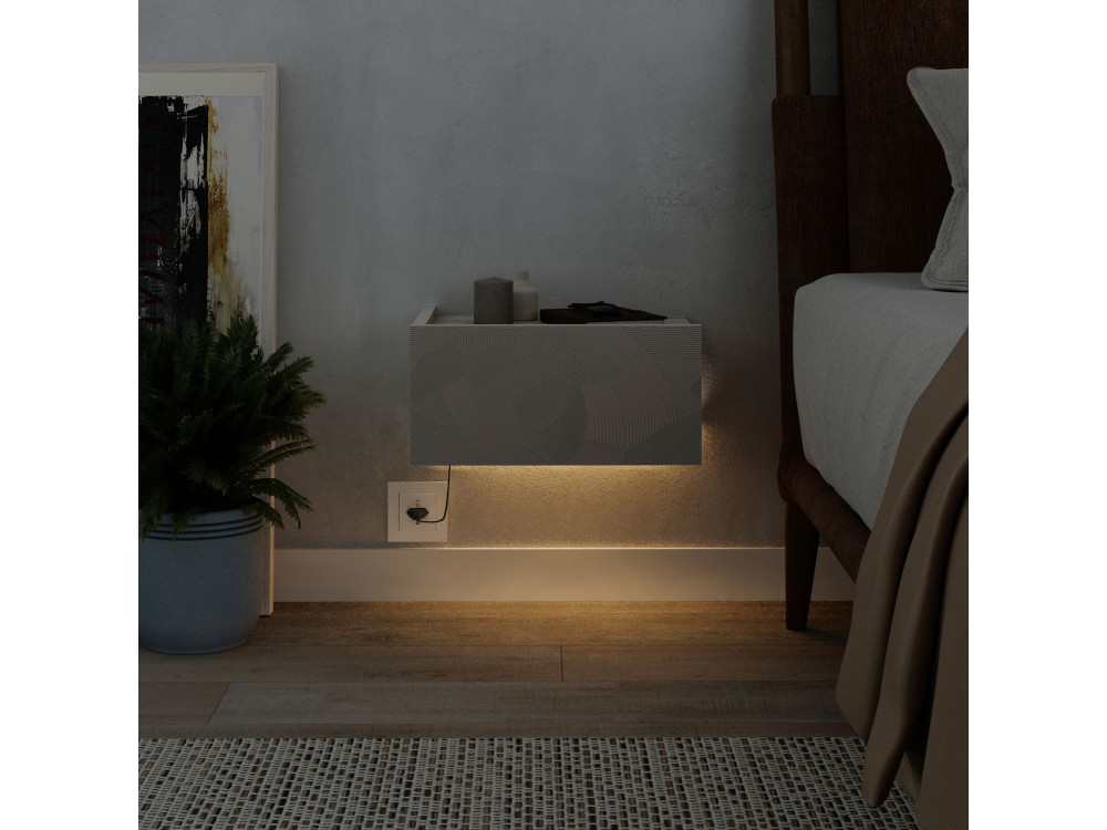 Mesilla de noche de madera "Onda" con iluminación LED - 38 x 31 x 18 cm - Beige