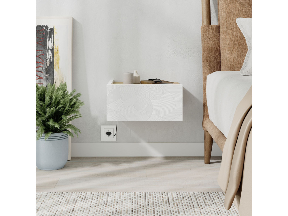 Mesilla de noche de madera "Onda" con luz LED - 38 x 31 x 18 cm - Blanco