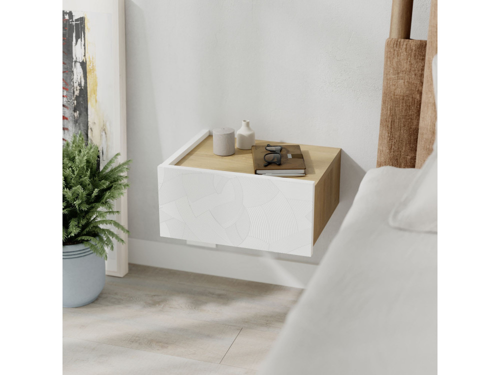 Mesilla de noche de madera "Onda" con luz LED - 38 x 31 x 18 cm - Blanco