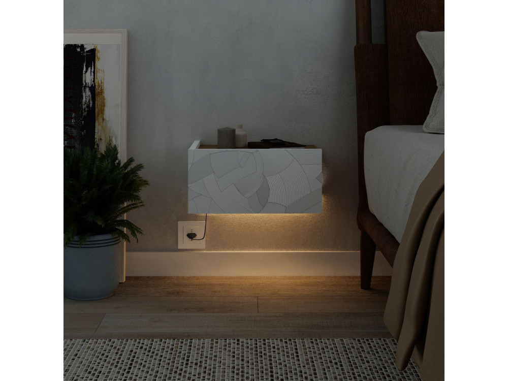 Mesilla de noche de madera "Onda" con luz LED - 38 x 31 x 18 cm - Blanco