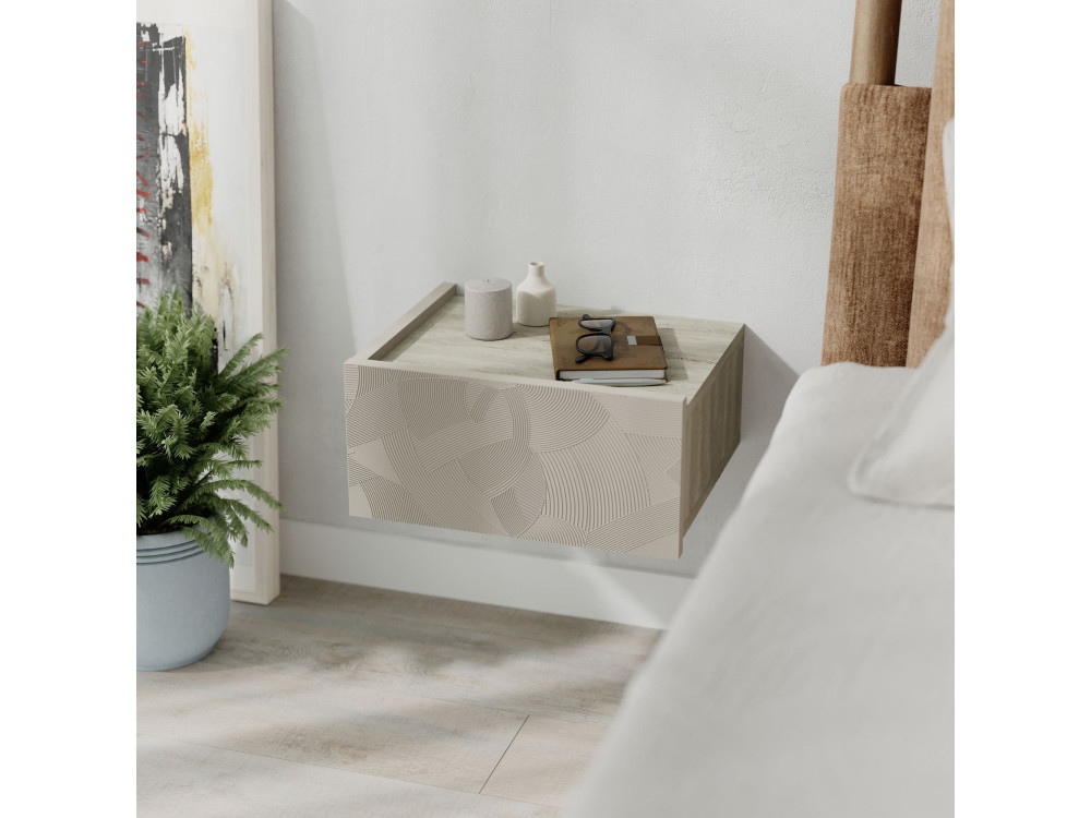 Mesilla de noche de madera "Onda" - 38 x 31 x 18 cm - Beige