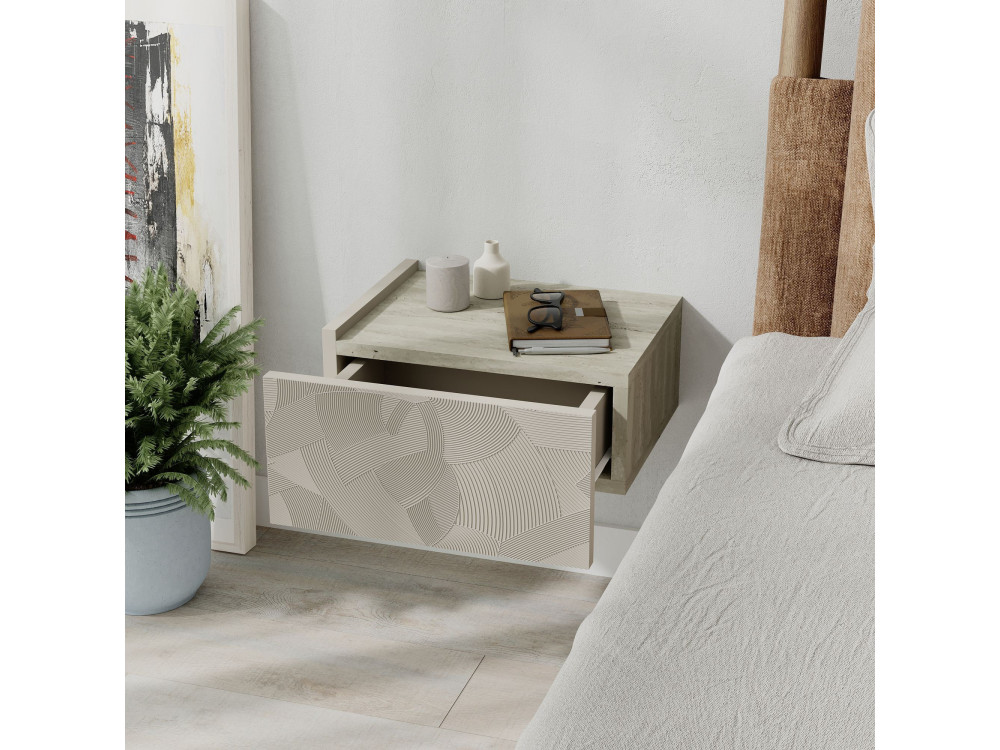 Mesilla de noche de madera "Onda" - 38 x 31 x 18 cm - Beige
