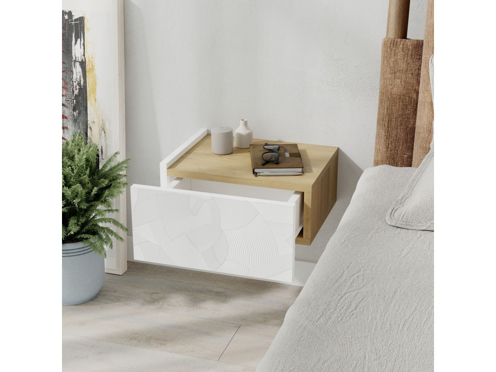 Mesilla de noche de madera "Onda" - 38 x 31 x 18 cm - Blanco