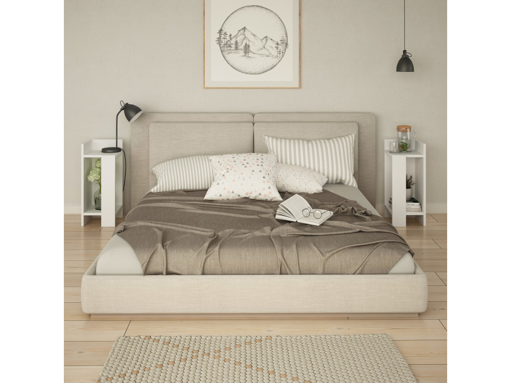 Lote de 2 mesillas de noche de madera "Elos" - 25 x 27 x 60 cm - Blanco