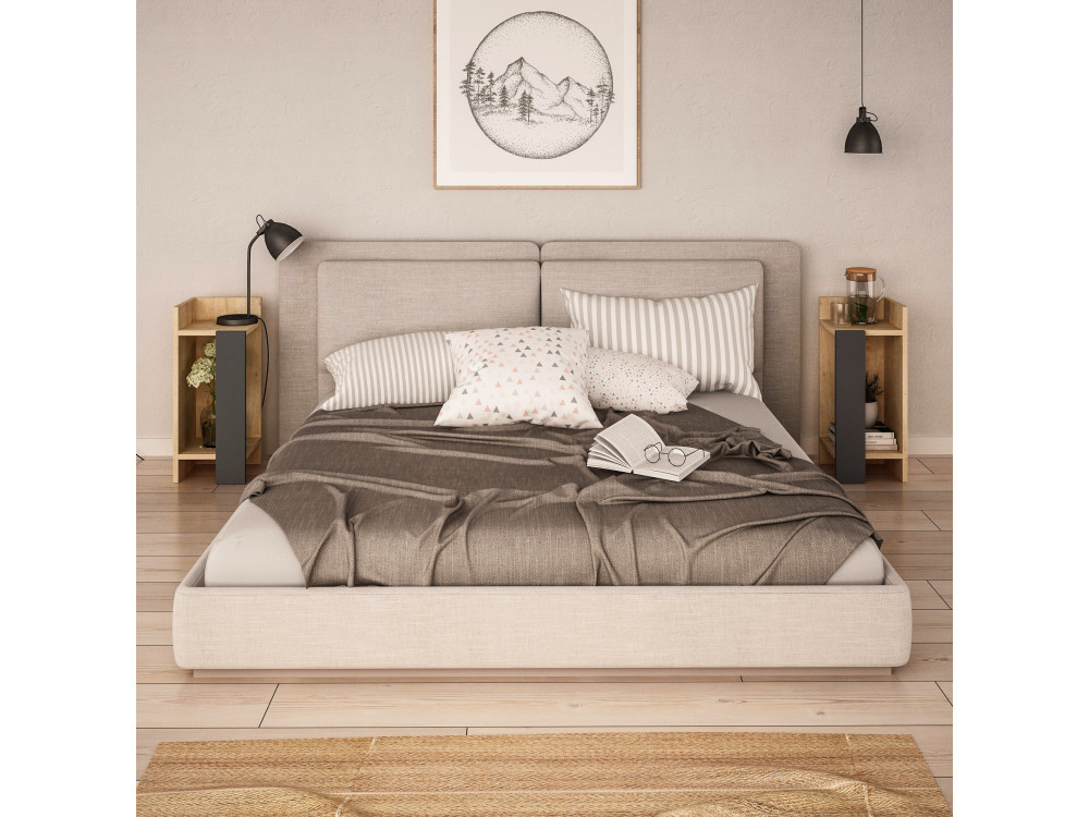 Lote de 2 mesillas de noche de madera "Elos" - 25 x 27 x 60 cm - Marrón