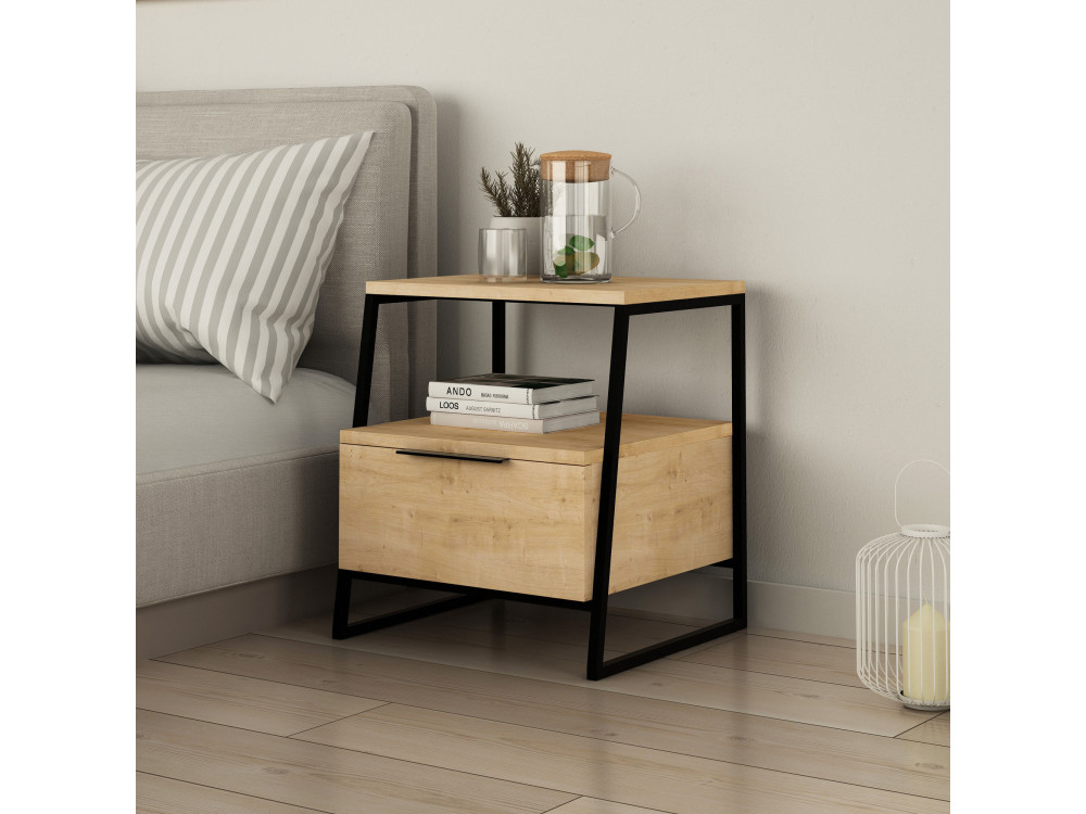 Mesilla de noche de madera "Pal" - 45 x 40 x 50 cm - Beige
