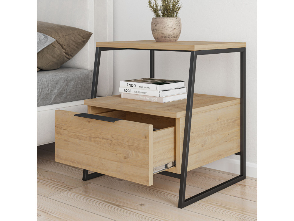 Mesilla de noche de madera "Pal" - 45 x 40 x 50 cm - Beige
