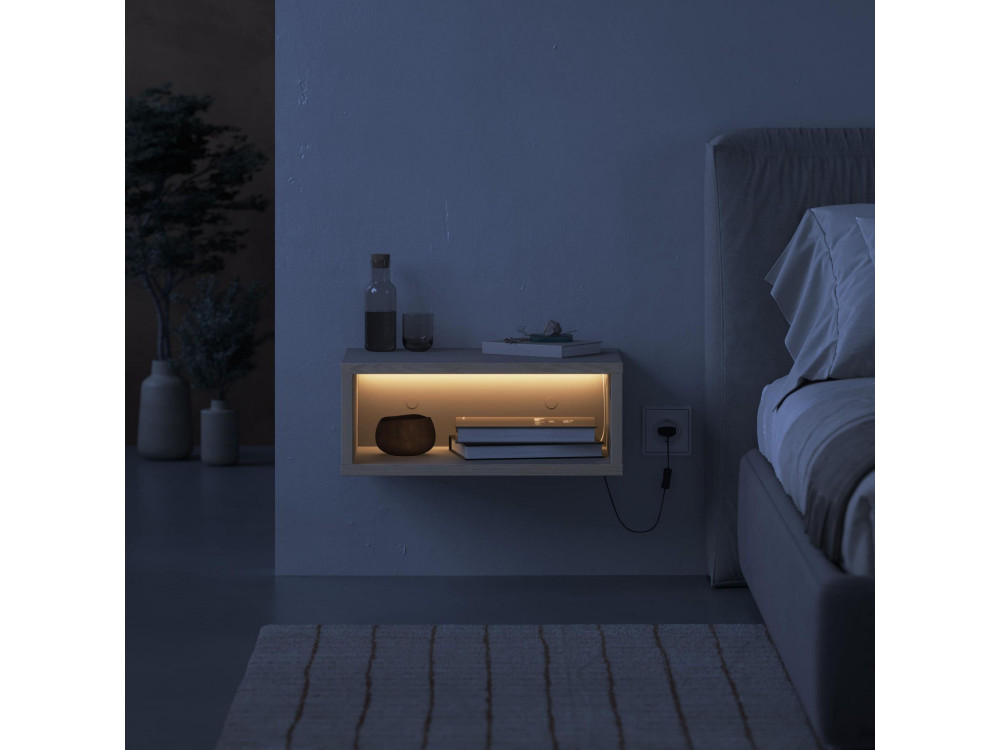 Mesilla de noche de madera "Brik" con luz LED - 45 x 30 x 18 cm - Arenisca