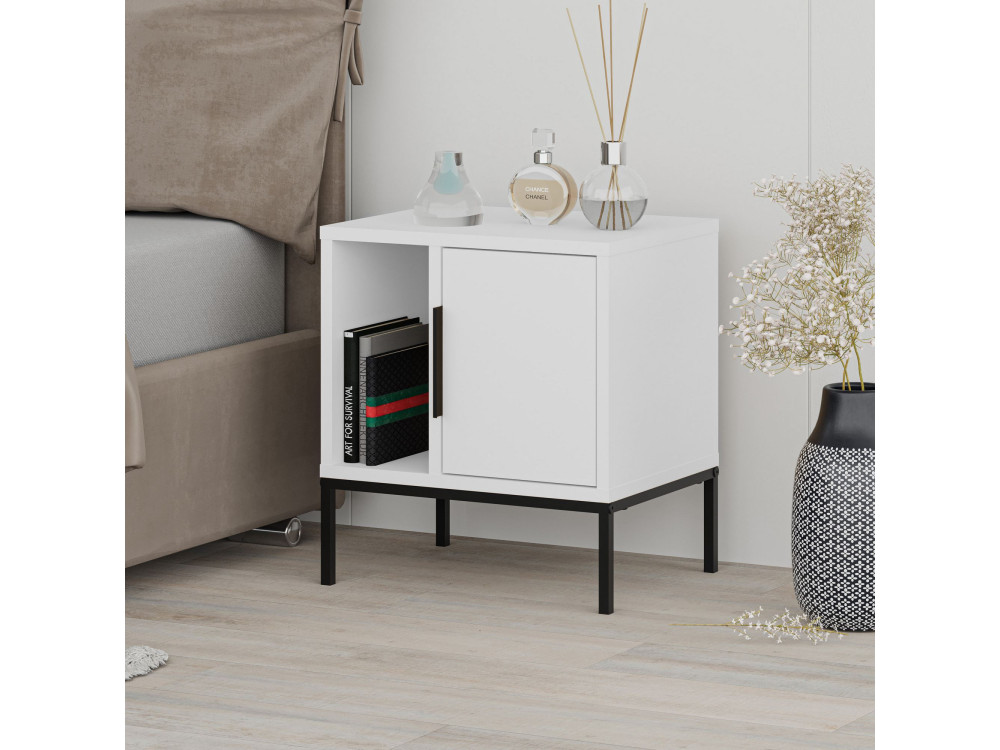 Mesilla de noche de madera "Glynn" - 45 x 35 x 50 cm - Blanco