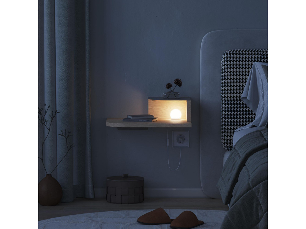 Mesilla de noche "Luno" con bombilla de madera - 40 x 30 x 16 cm - Crema