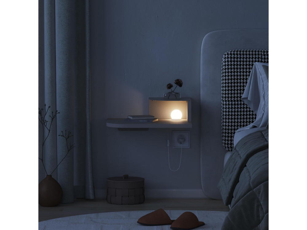Mesilla de noche "Luno" con bombilla de madera - 40 x 30 x 16 cm - Arenisca